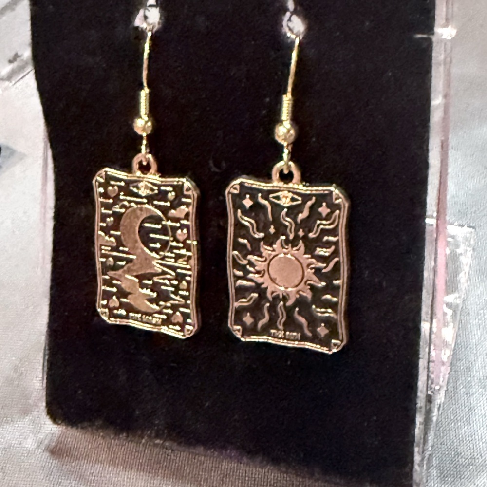 Gold Sun and Moon Tarot Card Earrings
